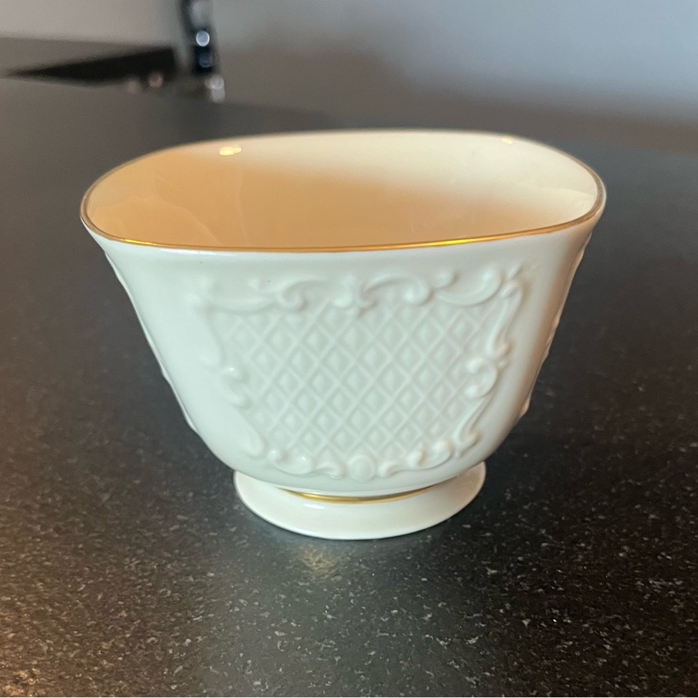 Vintage Lenox Canterbury Square Footed Candy Dish 24kt Gold Trim Bone China USA